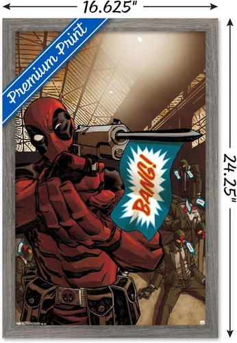 Vista 3 de Trends International Marvel Comics - Póster de pared de Deadpool - Bang, 14.725 x 22.375 pulgadas, versión enmarcada de madera de granero