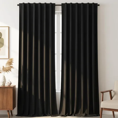Vista 16 de Timeper Cortinas opacas de terciopelo negro de 42 pulgadas de ancho x 84 pulgadas de largo, cortinas opacas para dormitorio, sala de estar, cortinas