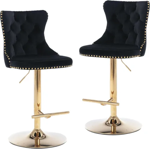 Vista 10 de LKTART Juego de 2 taburetes de bar giratorios con altura de asiento ajustable, taburetes de bar tapizados de terciopelo con base cromada