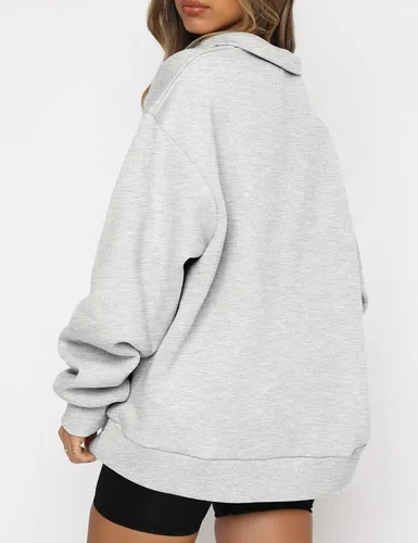 Vista 3 de Trendy Queen Sudadera de manga larga con media cremallera para mujer, sudadera con capucha y cremallera de un cuarto, para adolescentes y niñas
