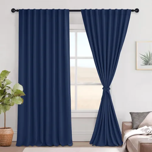 Vista 135 de Hiasan Cortinas opacas negras para dormitorio, cortinas opacas cortas de 45 pulgadas de largo, con aislamiento térmico, bolsillo para barra