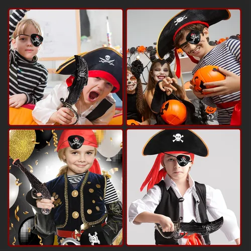 Vista 4 de Pirate Costume for Kids, Halloween Party Pirate Costume Set 7 Pcs, Carnival Dress Up Costume, Pirate Captain Crew Cosplay, Kids Role Play Game, Boys