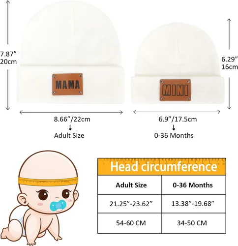 Vista 9 de Gorro para padres e hijos,Madre y bebé hija/hijo gorro de punto cálido de invierno,Gorro suave para niños