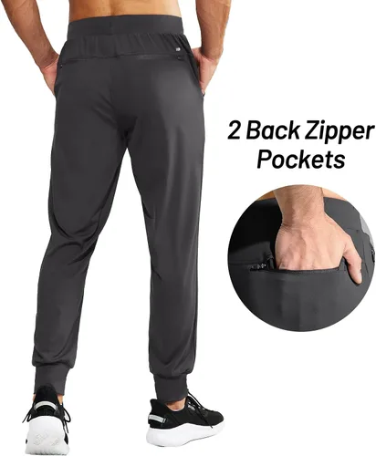 Vista 3 de MIER Pantalones deportivos para hombre con bolsillos con cremallera, pantalones deportivos de nailon elástico para correr, entrenar, senderismo