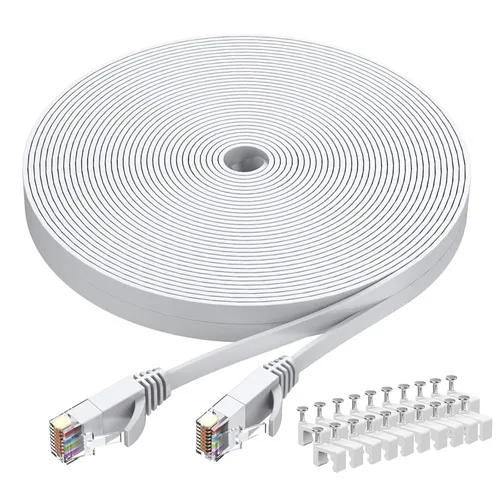 Vista 11 de BUSOHE Cable Ethernet Cat6 de 6 pies, 2 unidades, blanco, Cat-6 plano RJ45 para computadora, Internet LAN, red Ethernet, cable de conexión Ethernet