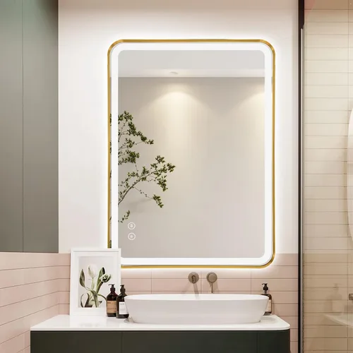 Vista 7 de Niccy Espejo LED de baño, 32"x20" pulgadas, rectangular, espejos de tocador para montar en la pared, con marco de metal, espejo inteligente