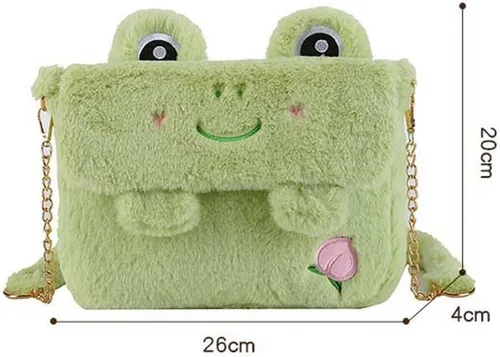 Vista 2 de Bolso cruzado de animal de felpa, lindo bolso de felpa Lolita, divertido regalo de cumpleaños para mujeres y niñas, Verde