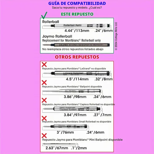 Vista 4 de Jaymo Repuesto para Montblanc 105158 – Medidas 4.44 in / 113 mm de largo – Recambio de bolígrafo roller – 12 negro