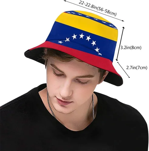 Vista 3 de Sombrero de pescador venezolano con bandera de Venezuela, sombrero de pescador venezolano de ala ancha para verano, sombreros de protección solar