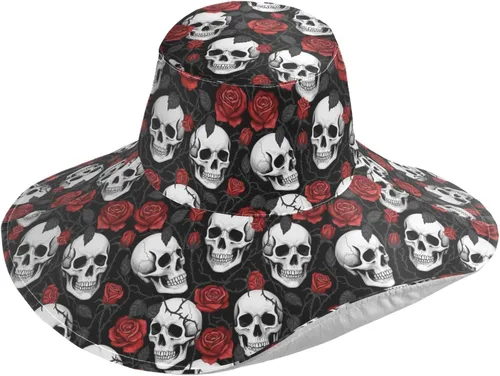 Vista 26 de MNSRUU Wide Brim Hats Skull Sun Hat Packable Sun Visors Floppy Summer Beach Hat for UV Protection