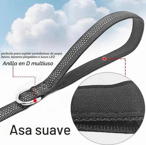 Vista 4 de Correa elástica para perro - Correa de nylon reflectante y de 5 pies con absorción de golpes Entrenamiento anti-jalón para perros Negro