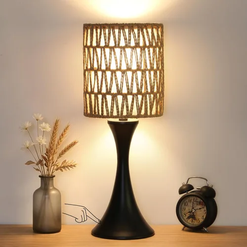 Vista 14 de Lámpara táctil para dormitorio, lámpara de mesa dorada regulable en 3 vías con pantalla estrellada negra, lámpara decorativa de mesita de noche Base