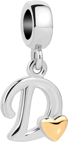 Vista 8 de Abalorio de letra inicial de la A a la Z para pulseras Pandora para mujeres, alfabeto familiar, corazón dorado, Navidad, cumpleaños