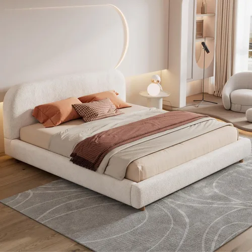 Vista 18 de Cama de Plataforma Tapizada con Forma Curva con Cabecera de Forma Curva, Marco de Cama de Madera Tamaño Full para Dormitorio de Niños y Adultos