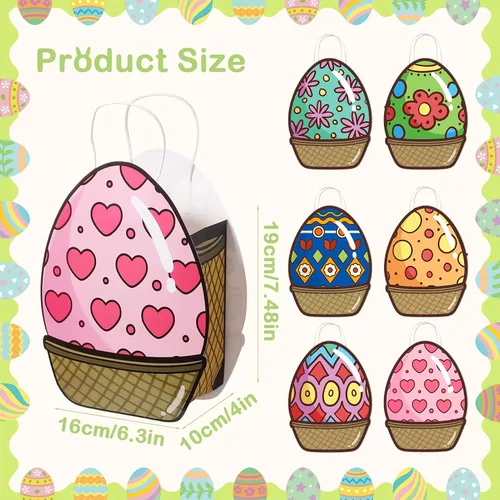 Vista 7 de Larcenciel Bolsas de regalo de Pascua con asas, 6 piezas de recuerdos de fiesta de huevos, bolsas de regalo coloridas únicas para fiestas