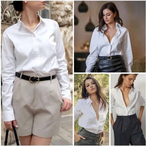 Vista 6 de HOTOUCH Camisas de mujer con botones de manga larga, camisa de vestir ajustada, blusas de trabajo, cuello, elegantes, casuales, de negocios