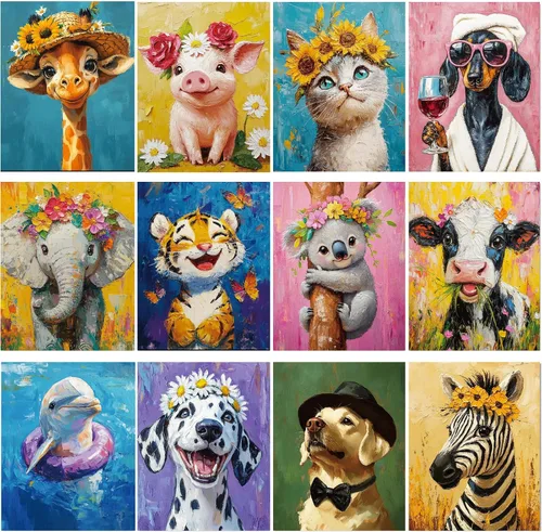 Vista 21 de Sherr 12 lienzos predibujados preimpresos para adultos, para sorber y pintar, lienzos de fiesta, kit de pintura para verano, Pascua, Día de la Madre