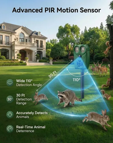 Vista 4 de Solar Ultrasonic Animal Repeller with Motion Sensor, Deer Repellent Devices with LED Light, Waterproof Cat Repellent Outdoor, Dog Deterrent for Yard