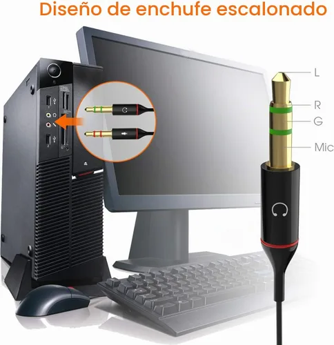 Vista 2 de Maeline Adaptador de auriculares para computadora de 0.138 in hembra a 2 doble cable divisor de audio macho de 0.138 in, micrófono, conector