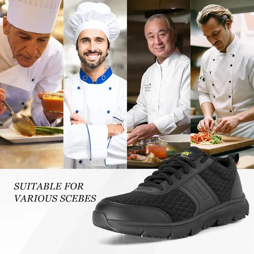 Vista 6 de Zapatos de trabajo para hombresmujeres, para servicio de alimentos, unisex, antideslizantes, transpirables, ligeros, para cocinero, caminar