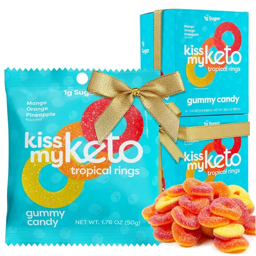 Vista 23 de Kiss My Keto Gomitas sin azúcar, mordeduras de bayas, paquete de 8 – Satisface los antojos mientras te mantienes en cetosis – Alto en fibra, 0.17 oz