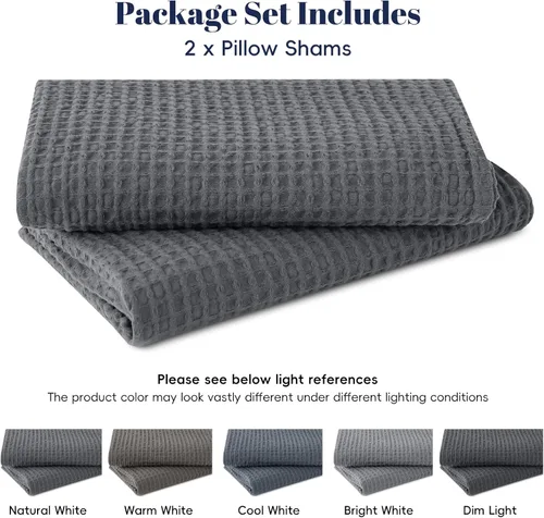 Vista 6 de PHF Funda de almohada 100% algodón con tejido de gofre, 24 x 24 pulgadas, sin relleno, paquete de 2 elegantes fundas de almohada cuadradas Gris