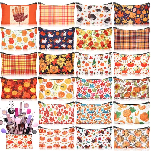Vista 11 de 24 piezas bolsas de maquillaje a granel, bolsas de cosméticos de lona, organizador de bolso, bolsa cosmética con cremallera, bolsa de tocador