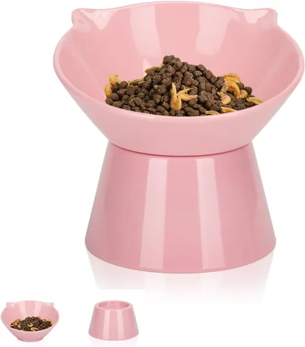 Vista 11 de Cuencos elevados desmontables para gatos, tazón elevado inclinado de 15° para gatos anti-vómito, amigable con los bigotes, platos ajustables
