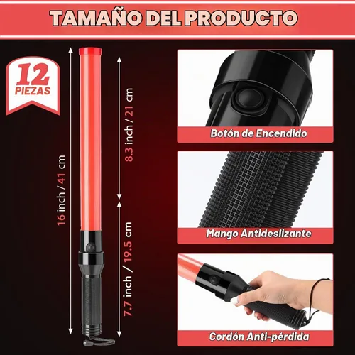 Vista 2 de Kanayu - Varitas de tráfico LED de 16 pulgadas con 3 modos intermitentes