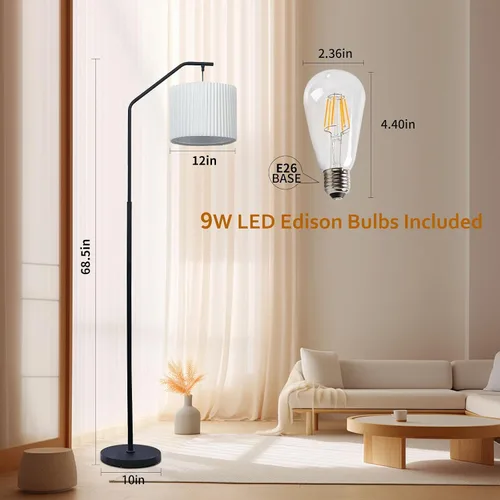 Vista 2 de JuGuo Lámpara de pie de 68 pulgadas, bombilla LED Edison de 9 W, incluye lámpara oscilante, lámpara de pie con interruptor de pie con pantalla