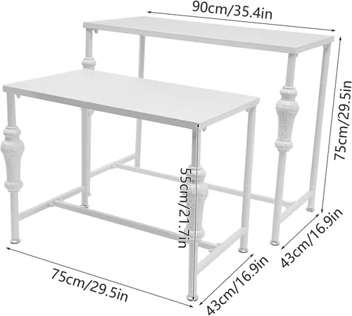 Vista 2 de Industrial Retail Display Tables, Set of 2 Standing Clothing Shoes Display Rack Adjustable Feet Boutique Display Table for Retail Store, Hotel
