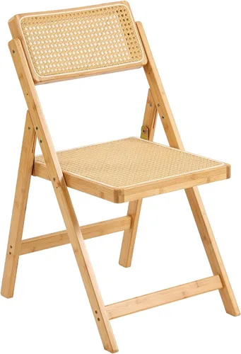 Vista 10 de Furlide Juego de 2 sillas de comedor de ratán, sillas de comedor modernas de mediados de siglo con brazos, sillas de bambú para exteriores