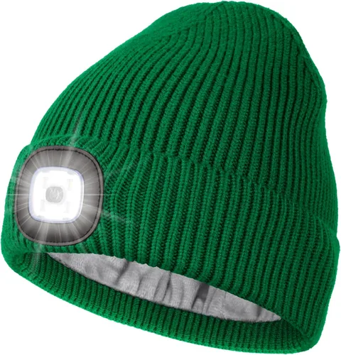 Vista 17 de MELASA Gorro de invierno con forro polar LED, recargable por USB, gorro cálido con luz integrada, regalos para hombres, papá, esposo, él