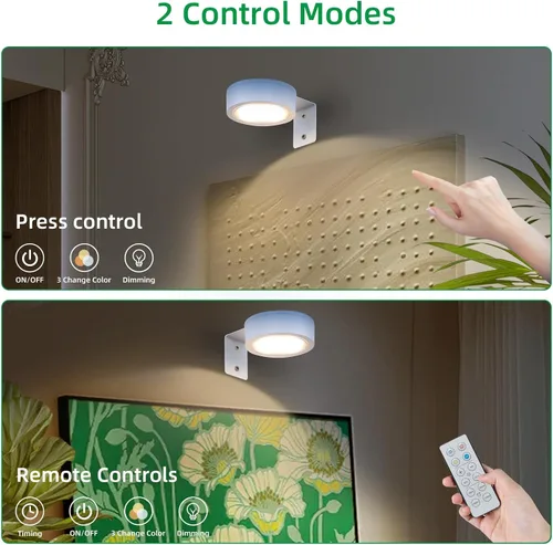 Vista 4 de Paquete de 2 luces de imagen para pared, magnéticas recargables blancas con Blanco (3 colores)