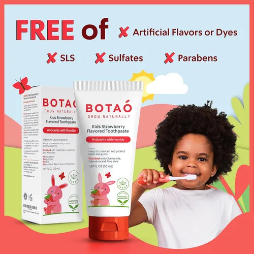 Vista 2 de Botao Pasta dental anticaries con sabor a fresa natural para niños, máxima protección contra la caries, limpia los dientes de los niños, protege