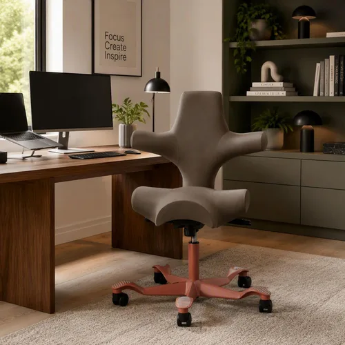 Vista 32 de HAG Capisco Sit to Stand Chair-Blush Rose Frame-Upholstered Black Onyx Vinyl