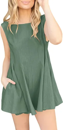 Vista 2 de Jeanewpole1 Women's Sleeveless Backless Wide Leg Flowy Romper Short Jumpsuit with Pocket