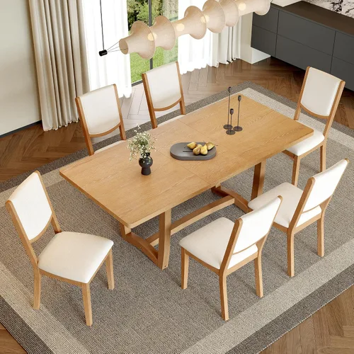 Vista 13 de JIVOIT Farmhouse Style 6-Piece Extendable Dining Table Set for 6 Gris-3