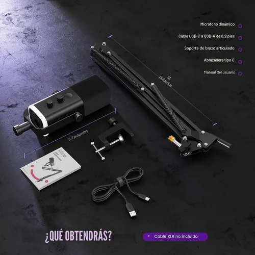 Vista 9 de FIFINE - Juego de micrófono XLR/USB para juegos, micrófono dinámico para PC para transmisión y podcast, kit de micrófono RGB para computadora