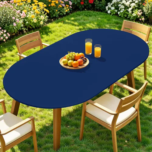 Vista 40 de Moosfor Mantel redondo de elastano, elástico ajustable impermeable para mesas de 18 a 24 pulgadas, mantel de picnic elástico lavable para Azul