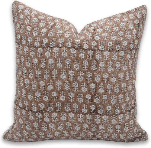 Vista 15 de Fundas de almohada de lino grueso con estampado de bloques, 14x14 pulgadas, fundas de almohada vintage hechas a mano para sofá y sofá, funda