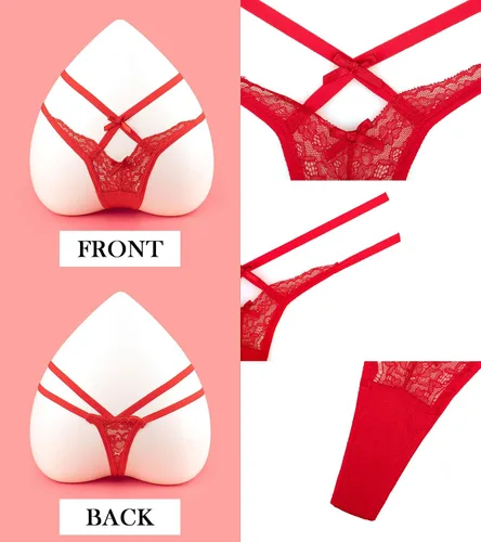 Vista 6 de Tangas G String para mujer, ropa interior de encaje floral, tangas de cintura media, bragas