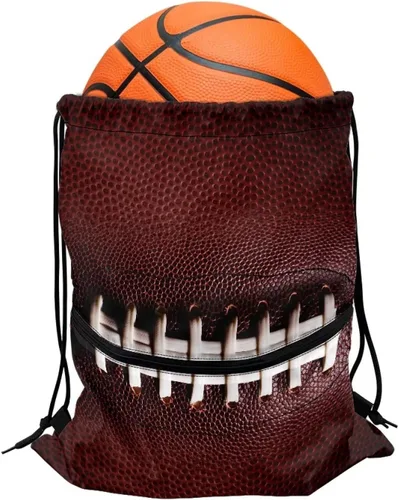 Vista 3 de Mochila con cordón para hombres y mujeres, bolsa de cordón para niños y niñas, con compartimento con cremallera, Fútbol, Classic