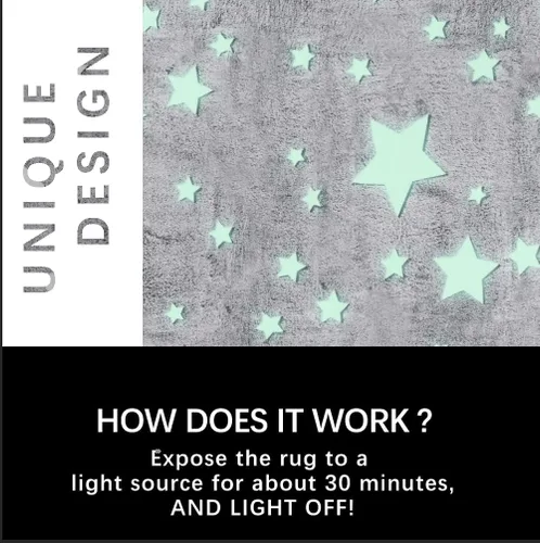 Vista 2 de Alfombra de área grande que brilla en la oscuridad, estrellas grandes para decoración de habitación de niños, divertida para habitación de bebé