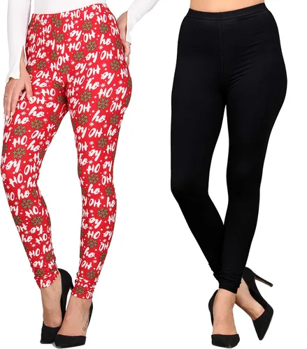 Vista 32 de Lildy - Leggings súper suaves lisas e impresas para mujer, elásticas sin transparencias Rayas negras y rojas/paquete de dos negras