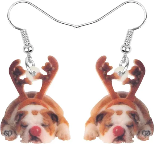 Vista 7 de Newei - Pendientes colgantes de Navidad con diseño de perro, joyería para regalos para mujeres y niñas Chihuahua E