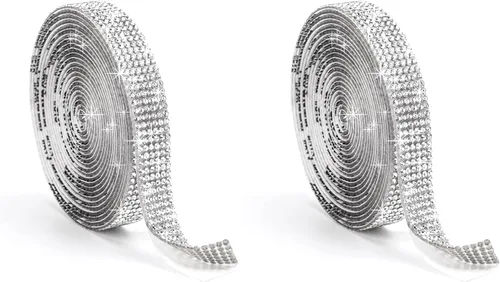 Vista 10 de Ribbli Cinta de diamantes de imitación de cristal autoadhesiva de 3 yardas, diamantes de imitación para manualidades, cinta plateada para decoración