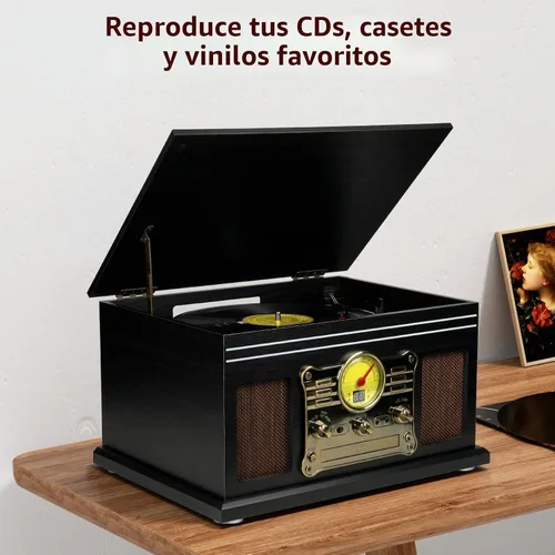 Vista 6 de FEKTIK FEKTIK - Tocadiscos Bluetooth 10 en 1, tocadiscos de 3 velocidades para vinilo con altavoces, convertidor LP a MP3, CD, reproductor de Negro