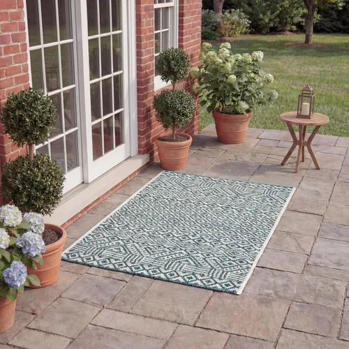 Vista 53 de SAFAVIEH Alfombra lavable al aire libre, colección Courtyard - 2'3" x 5', gris y negro, no desprende pelusa y fácil limpieza, ideal para patio