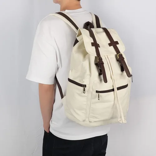 Vista 2 de Bluboon Mochila vintage con ribete de cuero casual para hombres y mujeres, mochila de viaje para computadora portátil